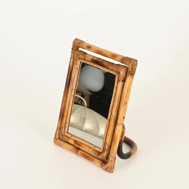 Mid-Century Modern Italian Vanity Adjustable Table Mirror in Bamboo and Rattan, 1970s For Sale - Image 10 of 14