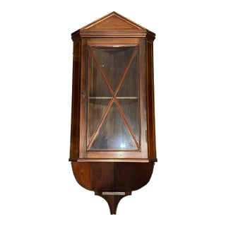 Antique Georgian English Hanging Corner Wall Cabinet With Inlay For Sale