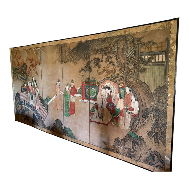 Antique Kano School Edo Period 6 Panel Chinoiserie Screen For Sale