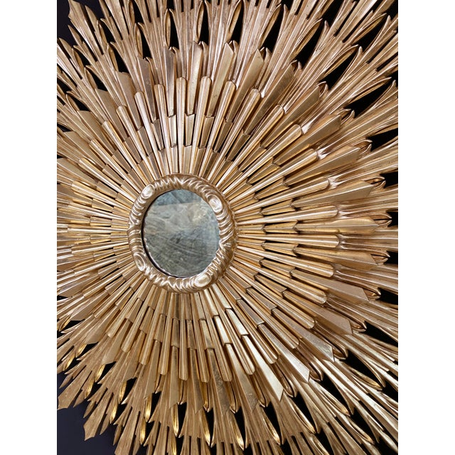 Mid 20th Century 20th Century Sunburst Carved Golden Mirror For Sale - Image 5 of 7