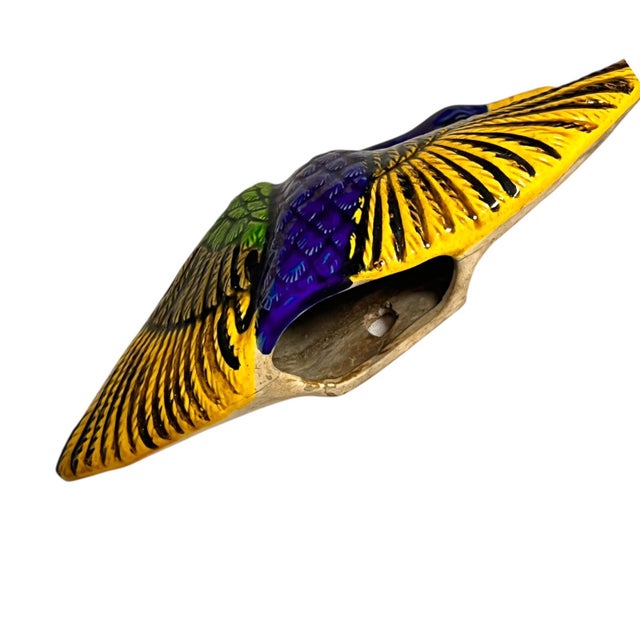 Early 19th Century Vintage Ceramic Wall Hanging Duck Flower Vase Wall Pocket Decor Colorful Blue Yellow Green Rustic Mexican Hacienda For Sale - Image 5 of 6