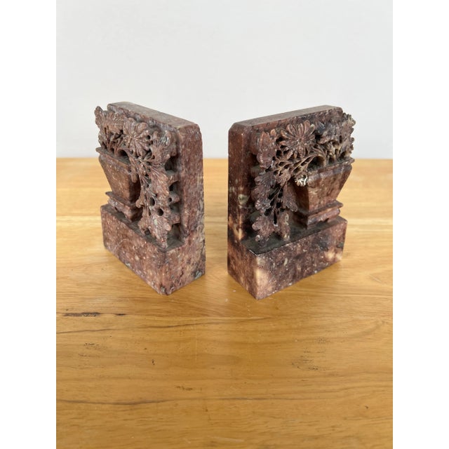 Hand Carved Soapstone Asian Bookends - A Pair For Sale - Image 4 of 11