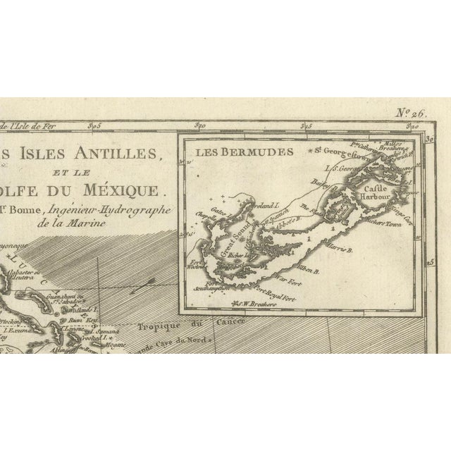 Paper The Caribbean & Gulf of Mexico Rigobert Bonnes Antilles Map, c.1780 For Sale - Image 7 of 11