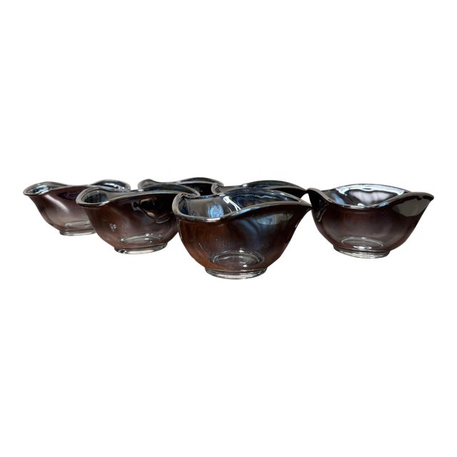 Mid 20th Century Dorothy Thorpe Silver Rimmed Mid-Century Nut / Chip Bowls- Set of 6 For Sale