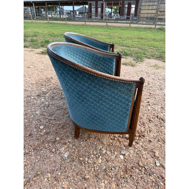 1940s French Art Deco Barrel Back Club Chairs - A Pair For Sale - Image 10 of 12