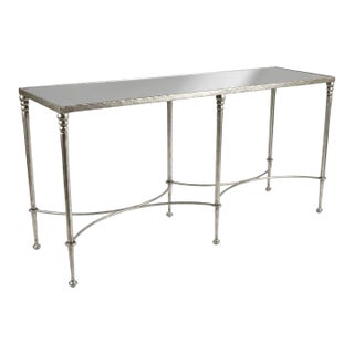 Maison Jansen Style Mirrored and Silver Iron Console Table For Sale