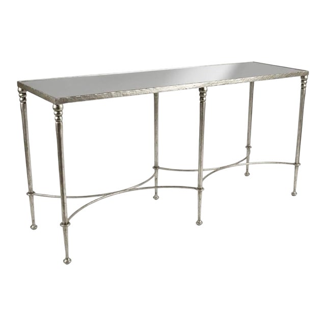 Maison Jansen Style Mirrored and Silver Iron Console Table For Sale