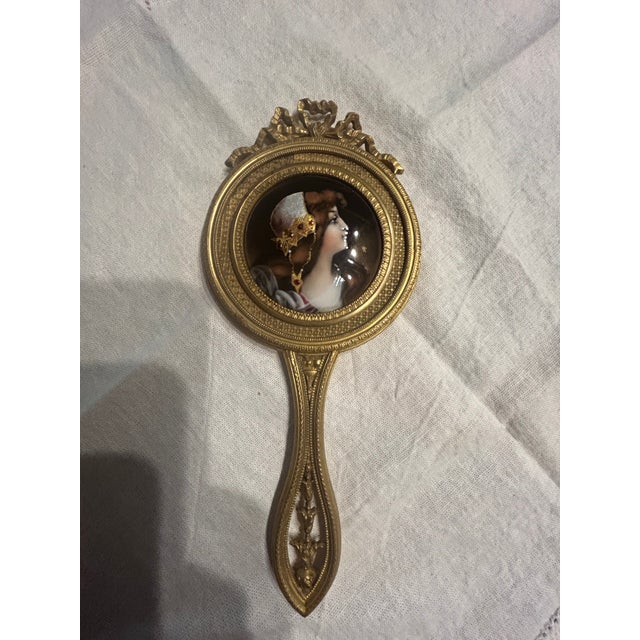 Antique French Bronze Hand Mirror With Hand-Painted Portrait Miniature, Circa 1880–1900 For Sale In Los Angeles - Image 6 of 7