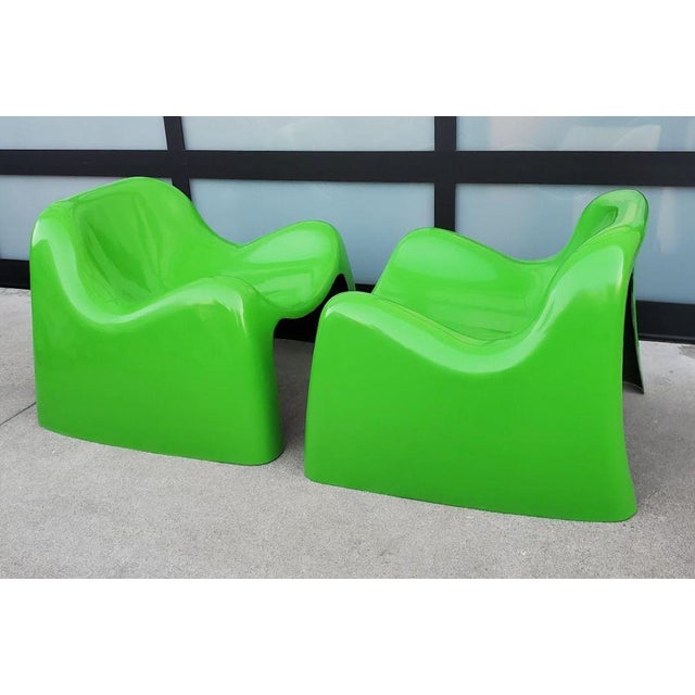 Plastic 1960s Mid Century Modern Green Fiberglass Toga Lounge Chairs- Set of 2 For Sale - Image 7 of 12