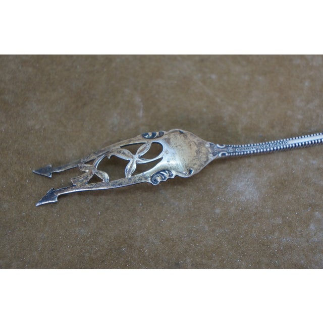 Silver Antique Towle Sterling Silver Long Canterbury Olive Pickle Serving Fork For Sale - Image 8 of 10