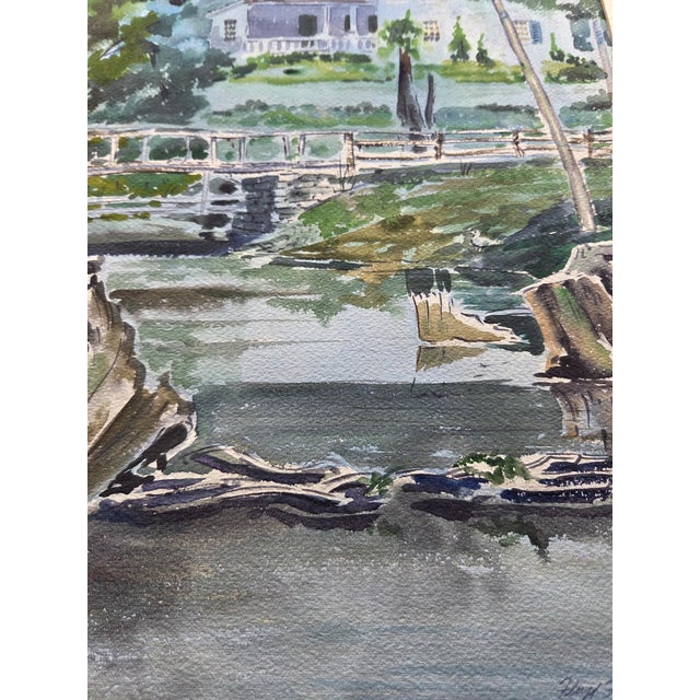 Sky Blue 1945 Mid-Century Modern Regionalist Landscape Watercolor by Floyd F. Hackman For Sale - Image 8 of 18