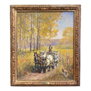 Mid-Century American Oil Painting “The Golden Country” by Walter Krawiec For Sale