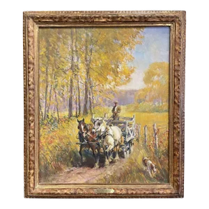 Mid-Century American Oil Painting “The Golden Country” by Walter Krawiec