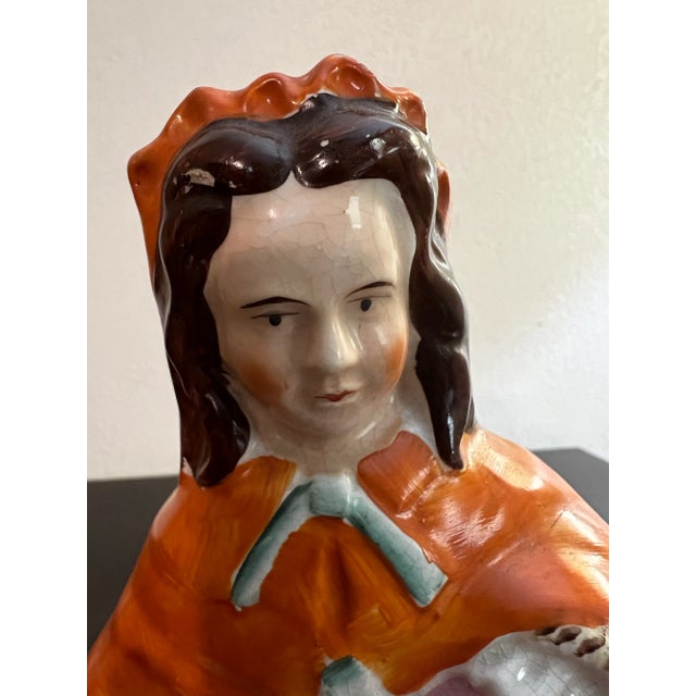 Antique English Staffordshire Woman With Basket and Dog Figure Circa 1860's For Sale - Image 6 of 12
