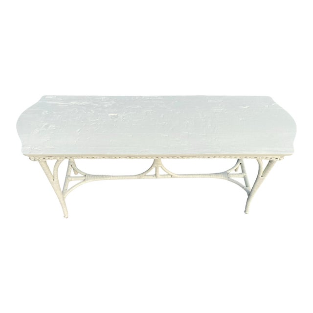 Early 20th Century Antique Victorian Wicker Console Table, Seaglass Painted, C. 1900 For Sale - Image 5 of 7