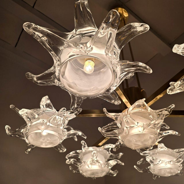 1990s Mid Century Modern Murano Glass and Brass Chandelier For Sale In Dallas - Image 6 of 15