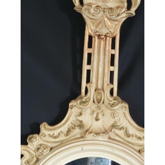 1960 Italian Art Nouveau Style Hand Carved Hand Painted Gilded Round Mirror For Sale - Image 9 of 18