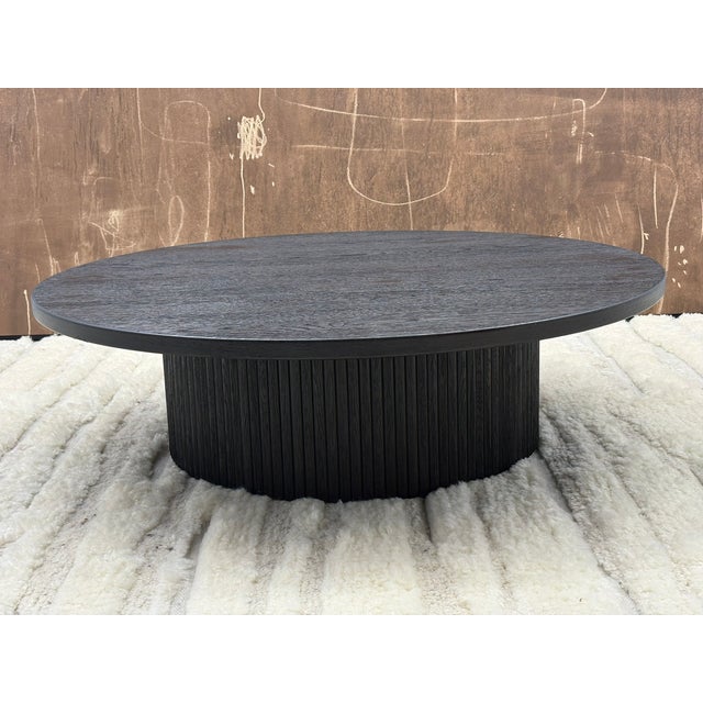 Rh Byron Round Pedestal Coffee Table – 48" Black Oak | Reeded Oak Design | Sculptural Contemporary Silhouette For Sale - Image 13 of 18