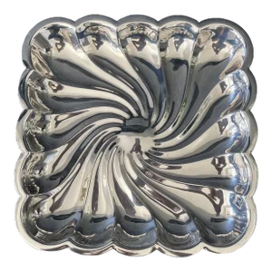Early 20th Century Silver Scalloped Square Serving Dish With Shell Feet