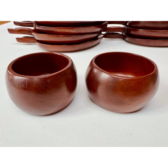 Vintage Caribcraft Mahogany Apple Snack Plates and Cups, Set of 13 For Sale - Image 12 of 15