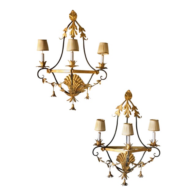 Mid 20th C. Italian Tole Sconce Lights - a Pair For Sale