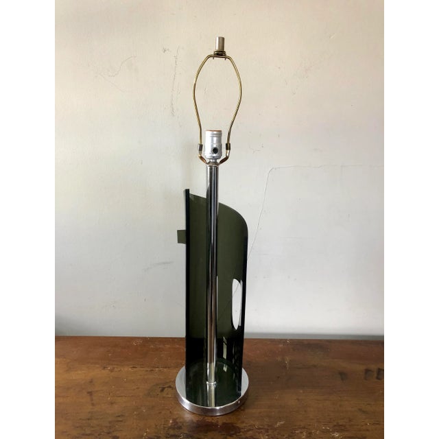 Mid 20th Century Vintage Smoked Lucite Chrome Table Lamp For Sale - Image 5 of 5