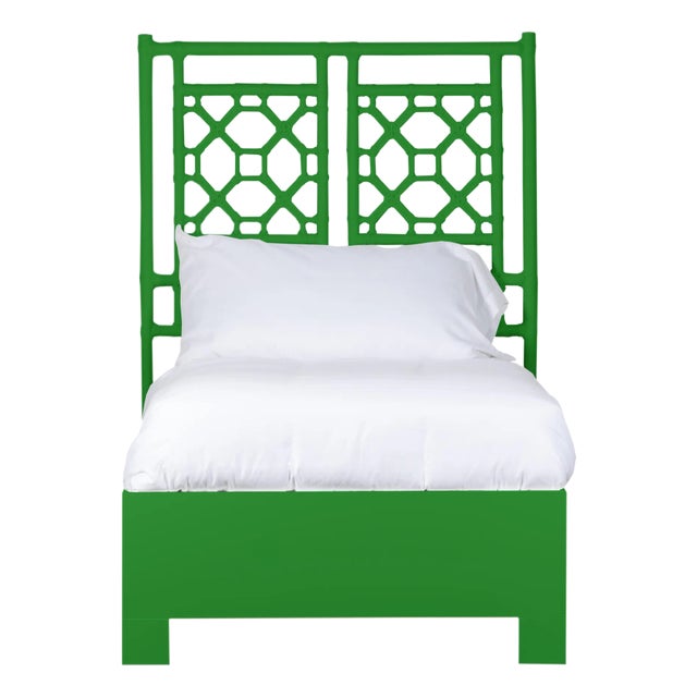 Lattice Back Platform Bed Twin Extra Long, Bright Green For Sale