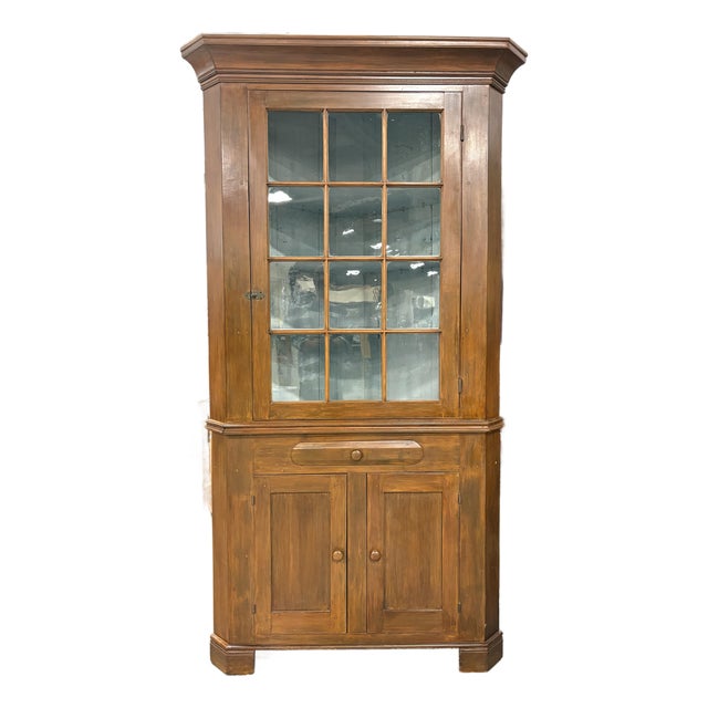 19th Century Handcrafted American Walnut Corner Cupboard For Sale