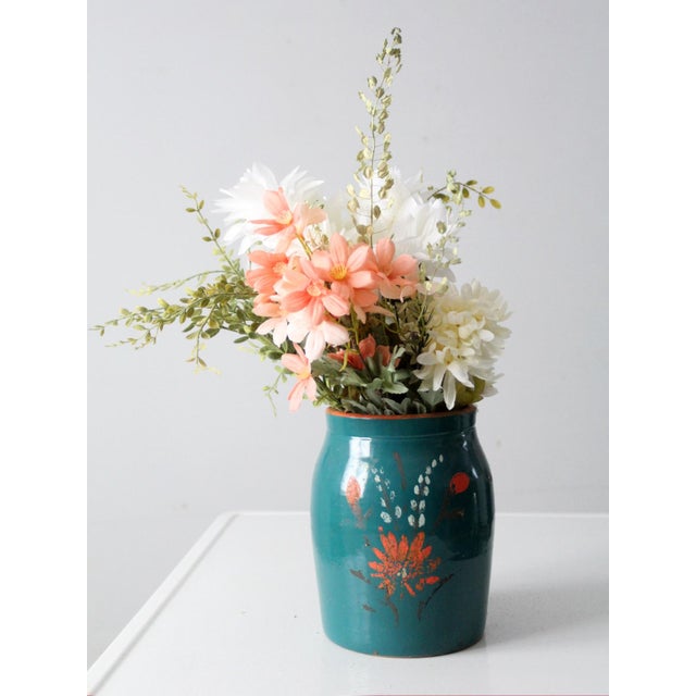 Vintage Hand-Painted Stoneware Cookie Jar Vase For Sale - Image 10 of 11