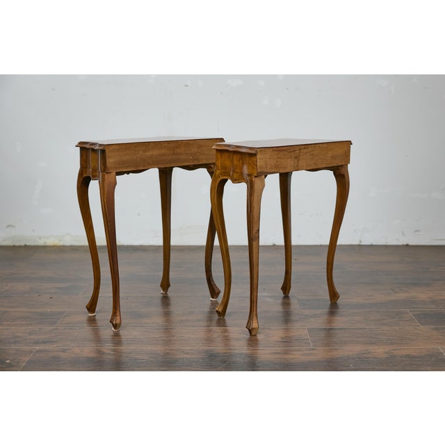 French 19th Century Pair of Italian Louis XV Style Walnut Console Tables with Serpentine Fronts For Sale - Image 3 of 12