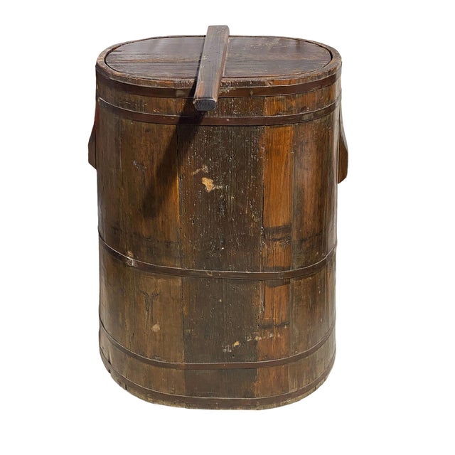 Large Chinoiserie Vintage Wood Rice Grains and Cereals Storage Container 30.5" H For Sale - Image 4 of 9