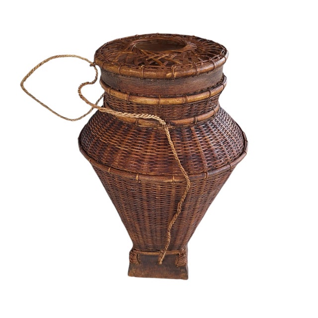 Asian 1960s Handwoven Asian Thailand Storage Basket With Lid For Sale - Image 3 of 11