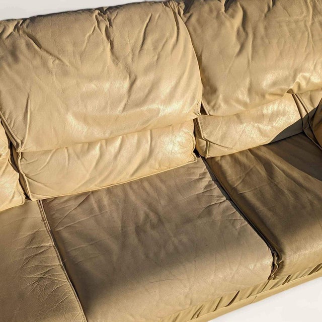 Wood 1980s Postmodern Beige Leather Sofa For Sale - Image 7 of 10