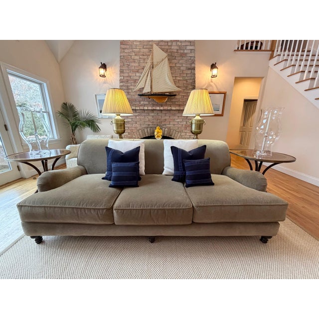 Custom Classic Roll Arm 3 Seat Sofa Upholstered in Velvet by Restoration Hardware, Attributed to George Smith For Sale In New York - Image 6 of 18
