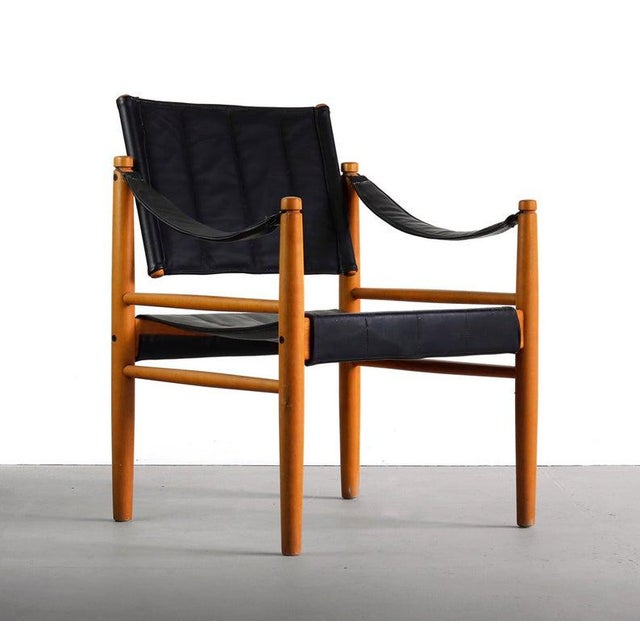Wood Safari Chair in Oak and Leather For Sale - Image 7 of 7