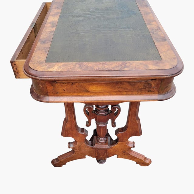 Antique 19th C American Victorian Walnut Parlor Table New Leather Top For Sale - Image 11 of 14