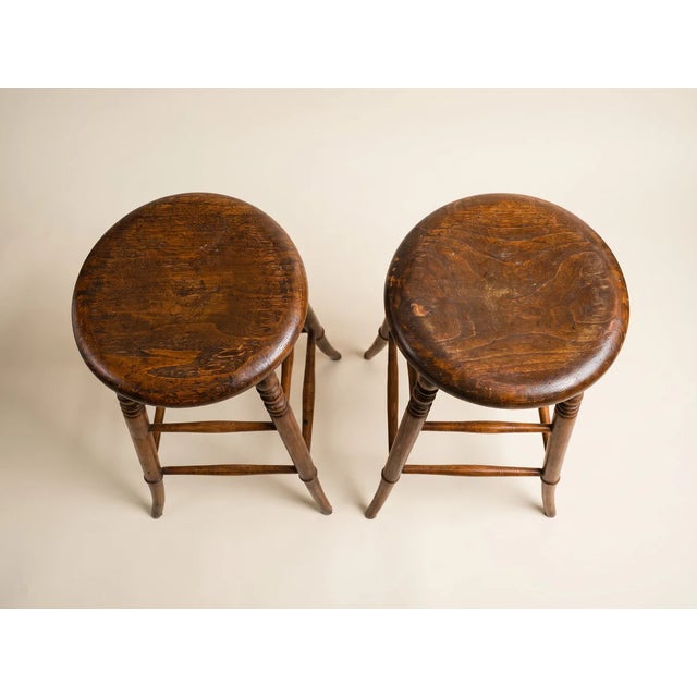 Early 19th Century Pair Turned Wood Shaker-Style Stools For Sale - Image 5 of 5