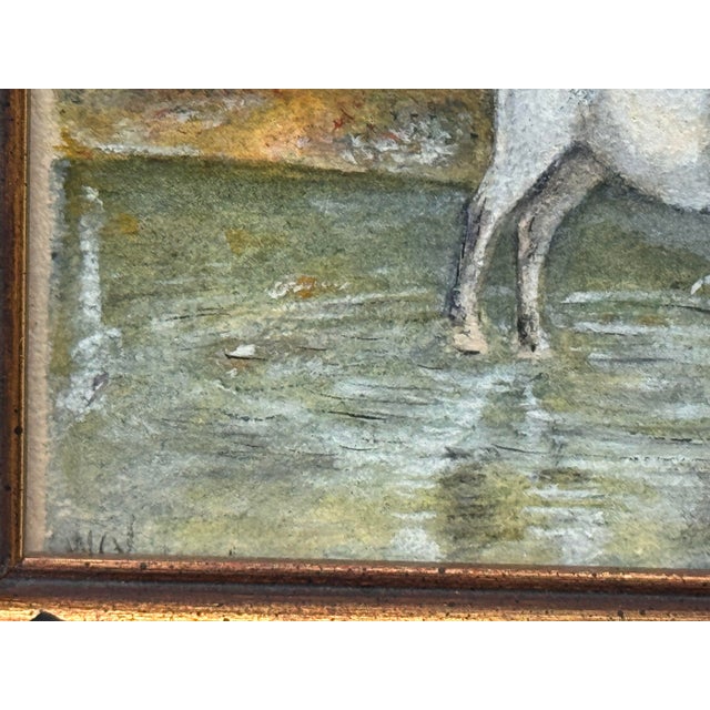 Framed 1920s w.c. Vincent Watercolor Painting Rider on White Horse Country River Scene For Sale In Atlanta - Image 6 of 7