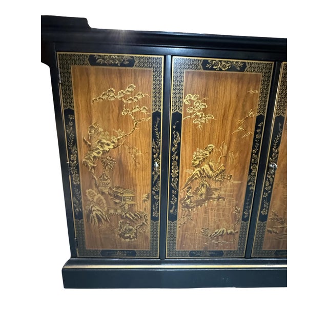 1970s Drexel Et Cetera Collection Black Lacquer Chinoiserie Flip-Top Buffet Server, 1970s For Sale - Image 5 of 18