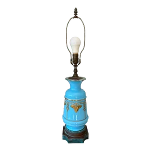 1950s French Blue Opaline Gilded Table Lamp