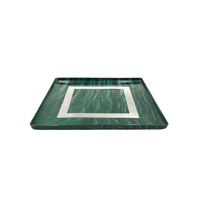 Hollywood Regency Malachite Effect Resin and Brass Tray, Italy, 1970s For Sale - Image 4 of 14