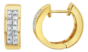 Princess Cut Huggie Earrings 14k Yellow Gold, 2 Pieces