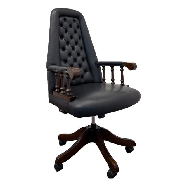 English Chesterfield Desk Chair in Black For Sale