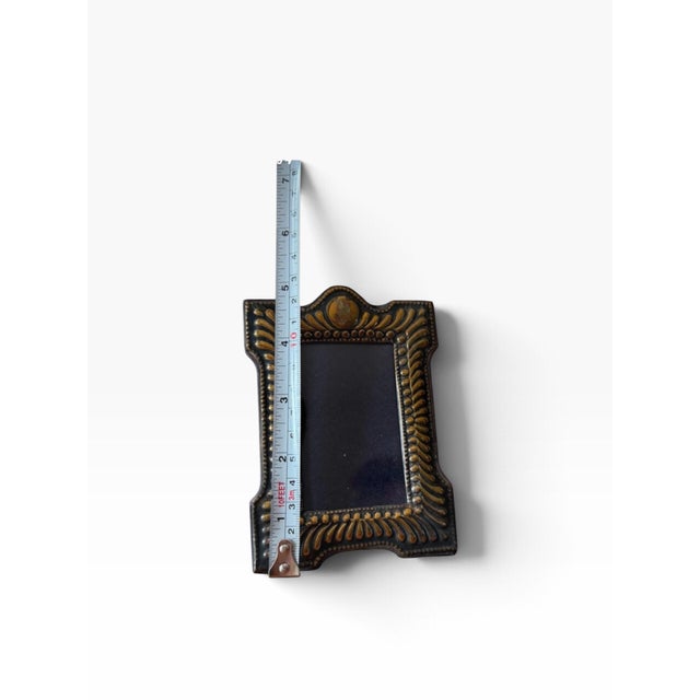 Vintage Embossed Brass, Wood and Velvet Metal Picture Frame For Sale - Image 4 of 4