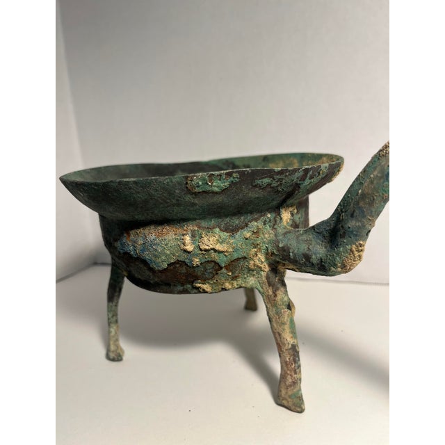 Ancient Bronze Ware Vessel Goblet Cup With Handle For Sale In Los Angeles - Image 6 of 9