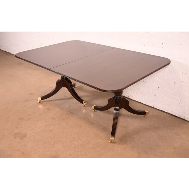 Brown Baker Furniture Georgian Banded Mahogany Double Pedestal Extension Dining Table, Circa 1980s For Sale - Image 8 of 13