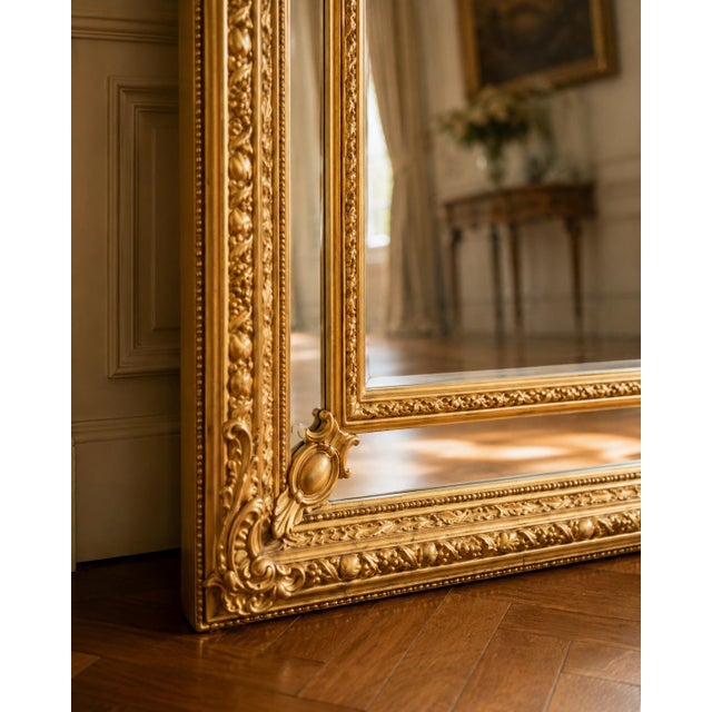 Wood Late20C French Louis XVI Gold Beech Floor Mirror-1 Pc For Sale - Image 7 of 9