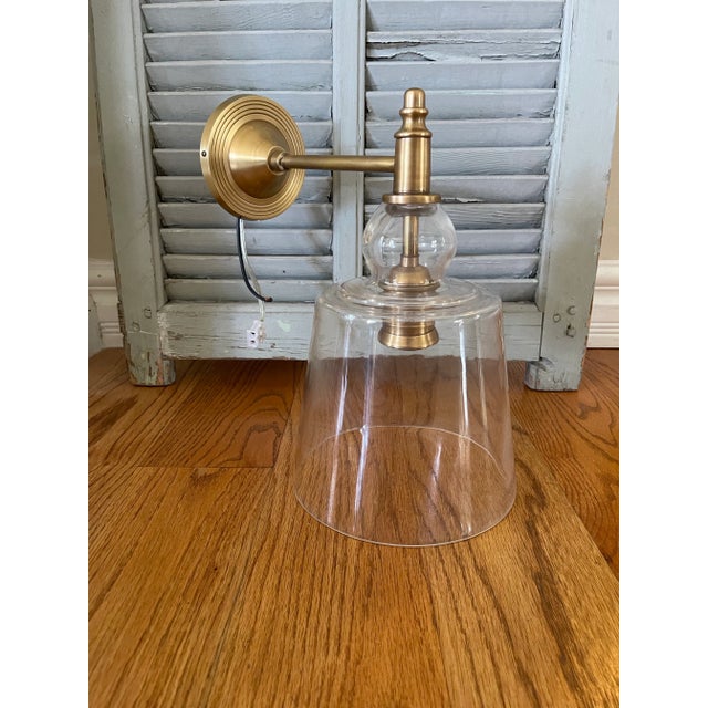 Antiqued Brass and Glass Shade Scones by Barbara Cosgrove For Sale - Image 4 of 11