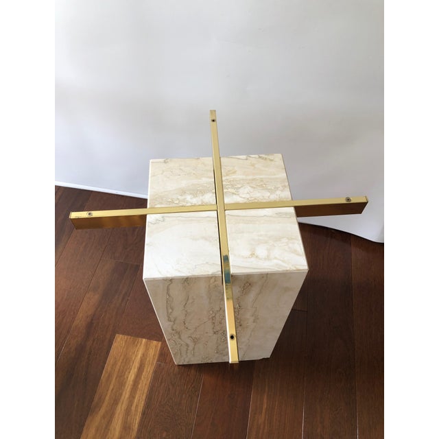 Hollywood Regency 1970s Hollywood Regency Artedi Travertine and Brass End Tables - a Pair For Sale - Image 3 of 8