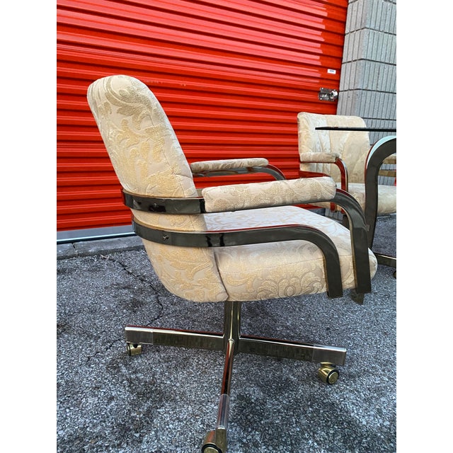 1980s 1980s Chromcraft Brass & Glass Dining Table W/4 Swivel Chairs (Set of 5) For Sale - Image 5 of 9